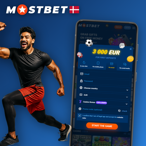 Mostbet registrering på mobilskærm med grøn opret konto-knap